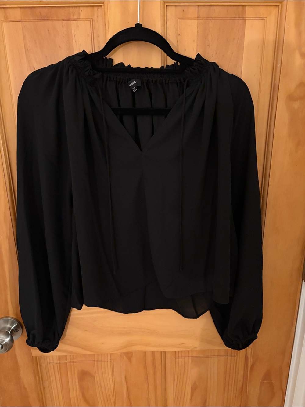 Madewell long sleeve tie neck top in jet black